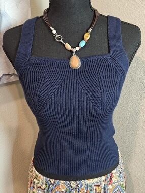 ASOS Navy Ribbed Square-Neck Tank Top